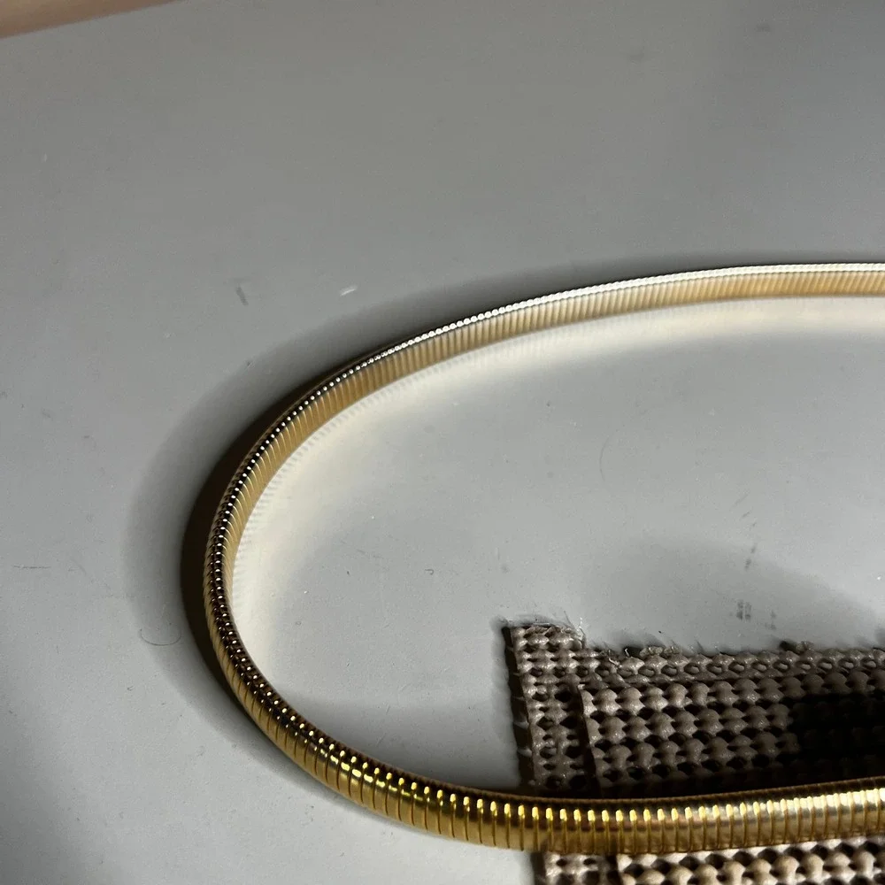 Vintage 80s Mixed Metal Stretch Snake Chain Belt Gold Silver Pebble Buckle